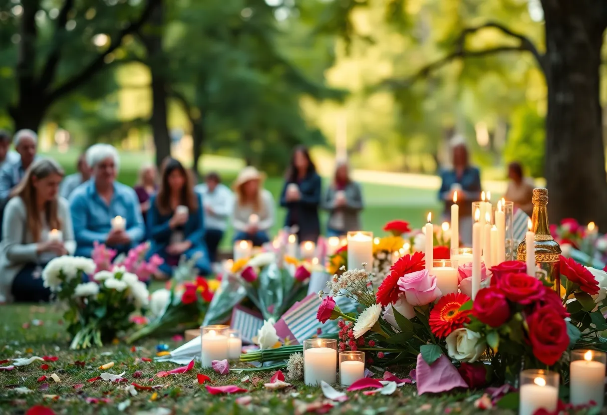 Community memorial for shooting victim Pastor Ricky Floyd with candles and flowers