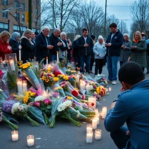 Memorial with flowers and candles for a crash victim
