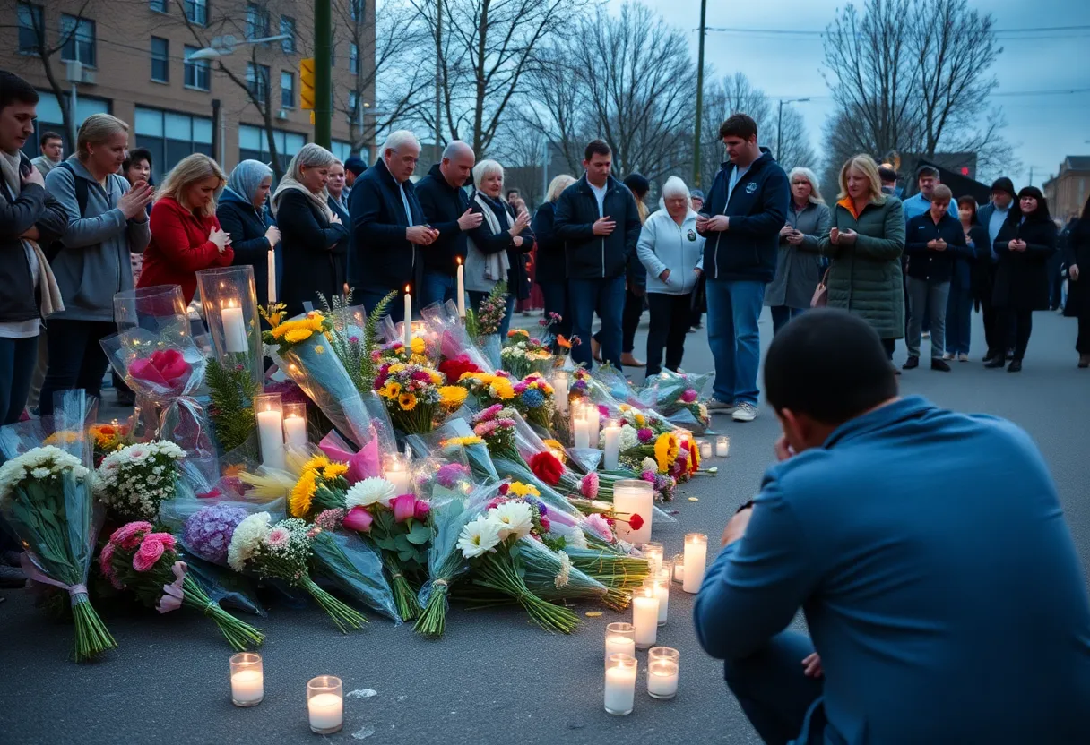 Memorial with flowers and candles for a crash victim
