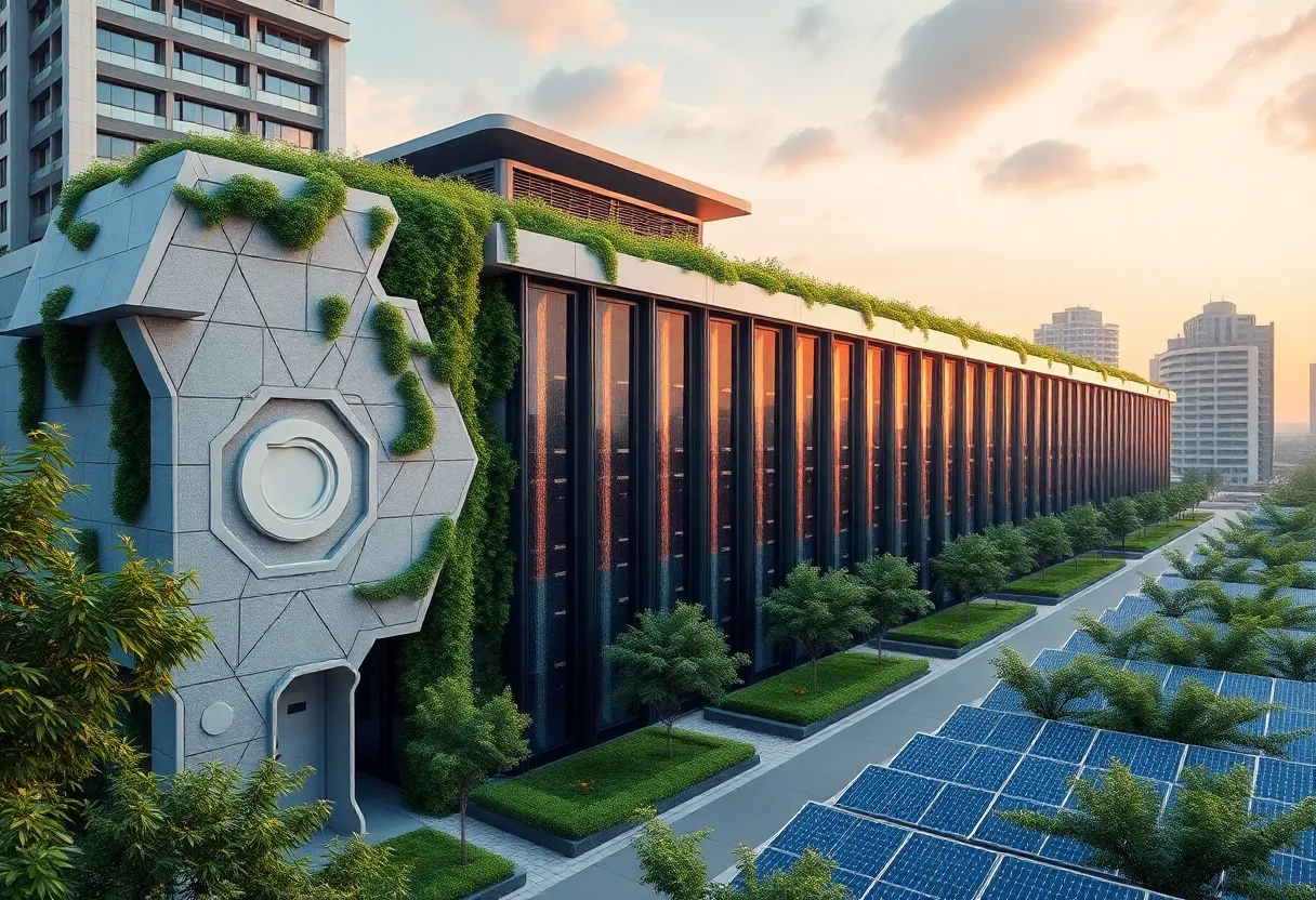 Futuristic AI data center in Memphis with solar panels