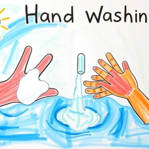 Vibrant children's artwork about hand washing