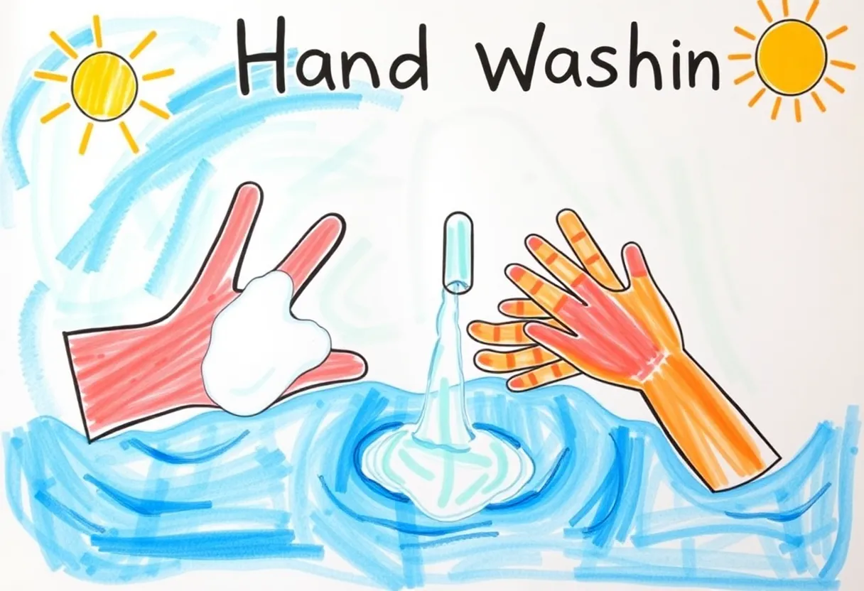 Vibrant children's artwork about hand washing