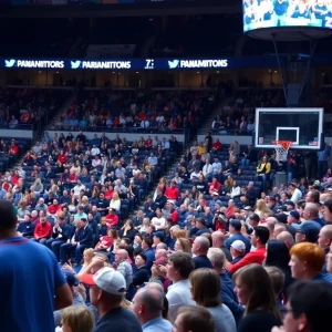 Excited Memphis basketball fans in the arena
