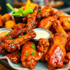 A plate of assorted chicken wings in Memphis