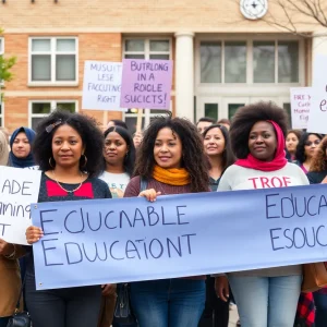 Community members rallying for immigrant education access