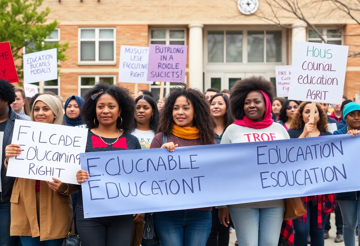 Community members rallying for immigrant education access