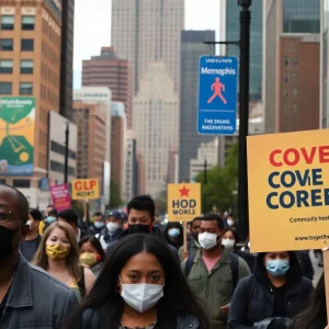 Community members in Memphis wearing masks and engaging in health initiatives