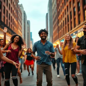 Group of young people dancing in the streets of Memphis at night