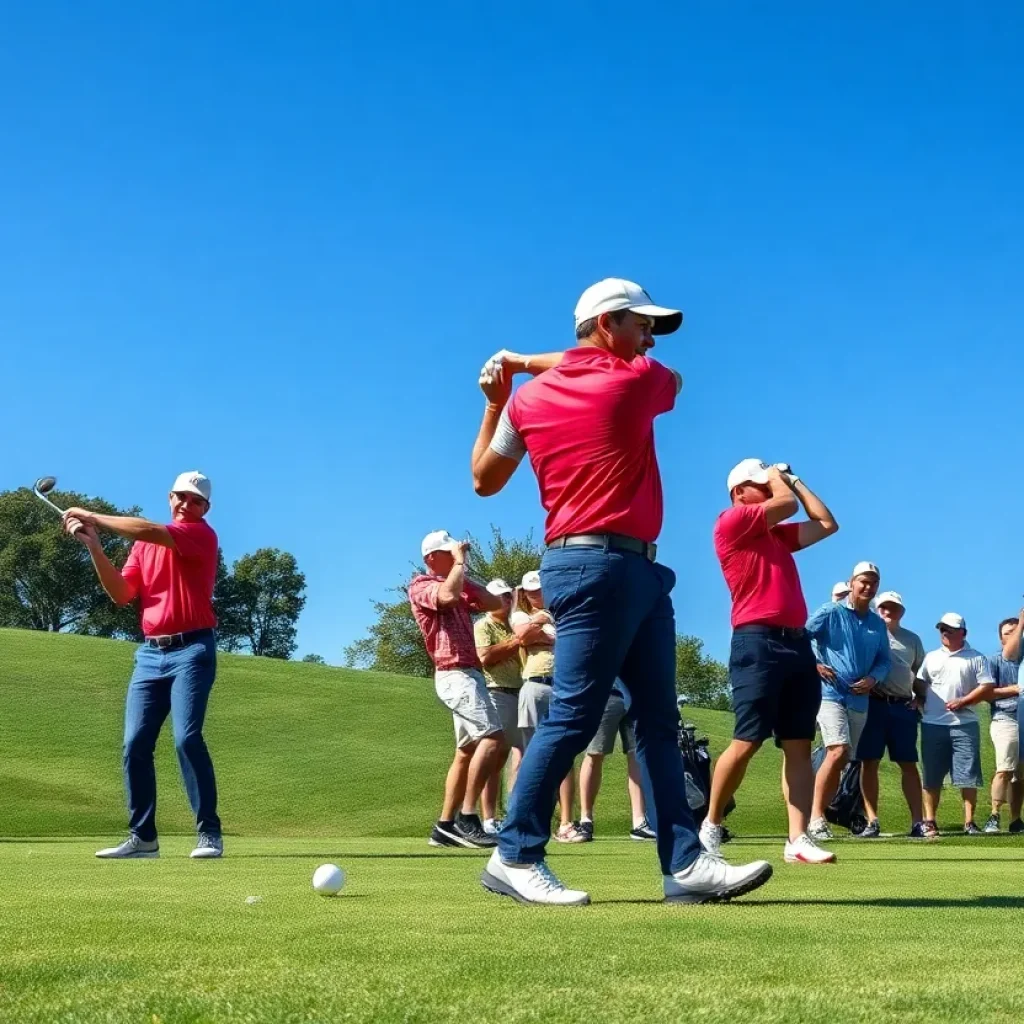 University of Memphis men's golf team practicing on the greens