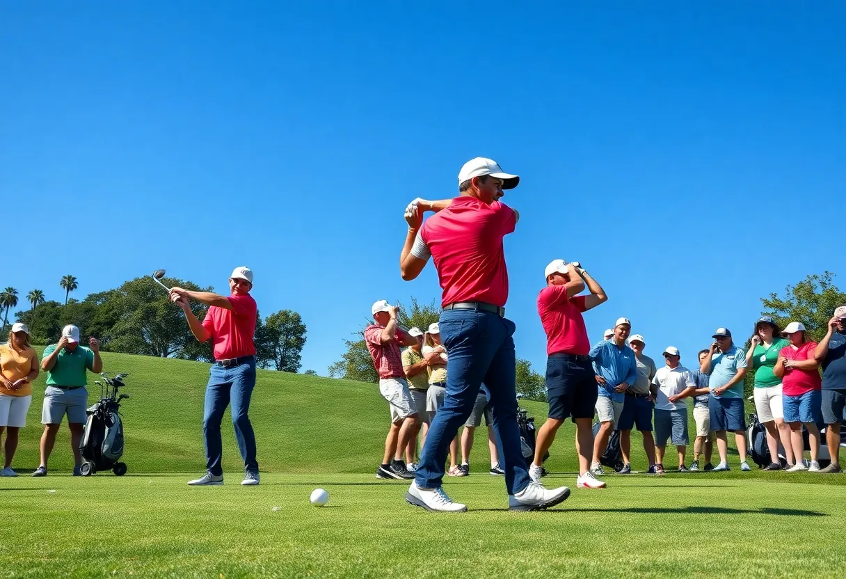 University of Memphis men's golf team practicing on the greens