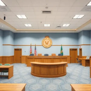 Interior view of a dedicated juvenile courtroom