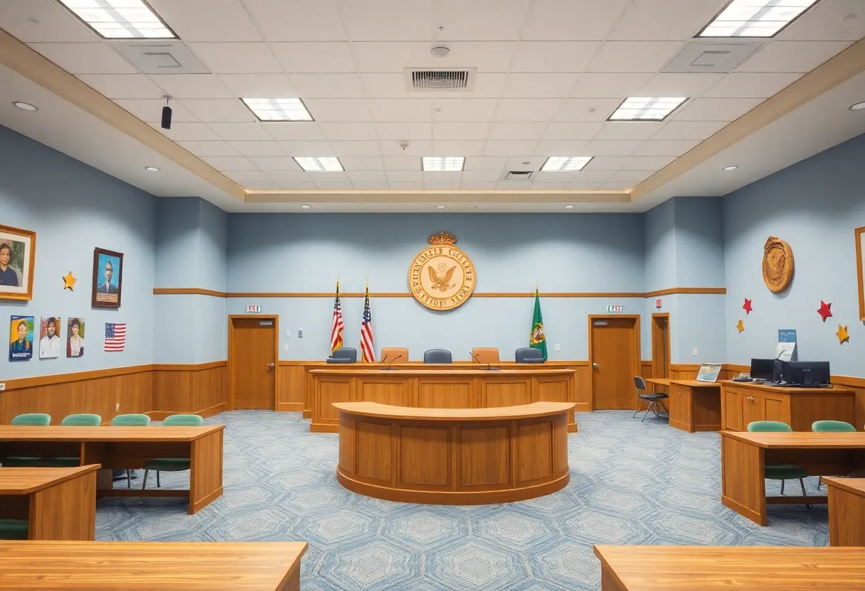 Interior view of a dedicated juvenile courtroom