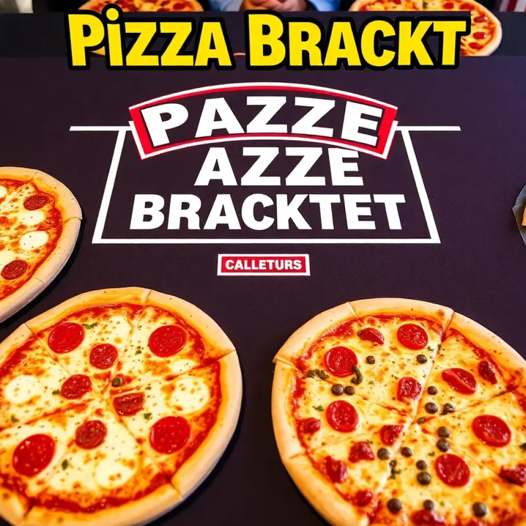 Delicious pizza slices from Memphis pizza restaurants in a colorful bracket format.