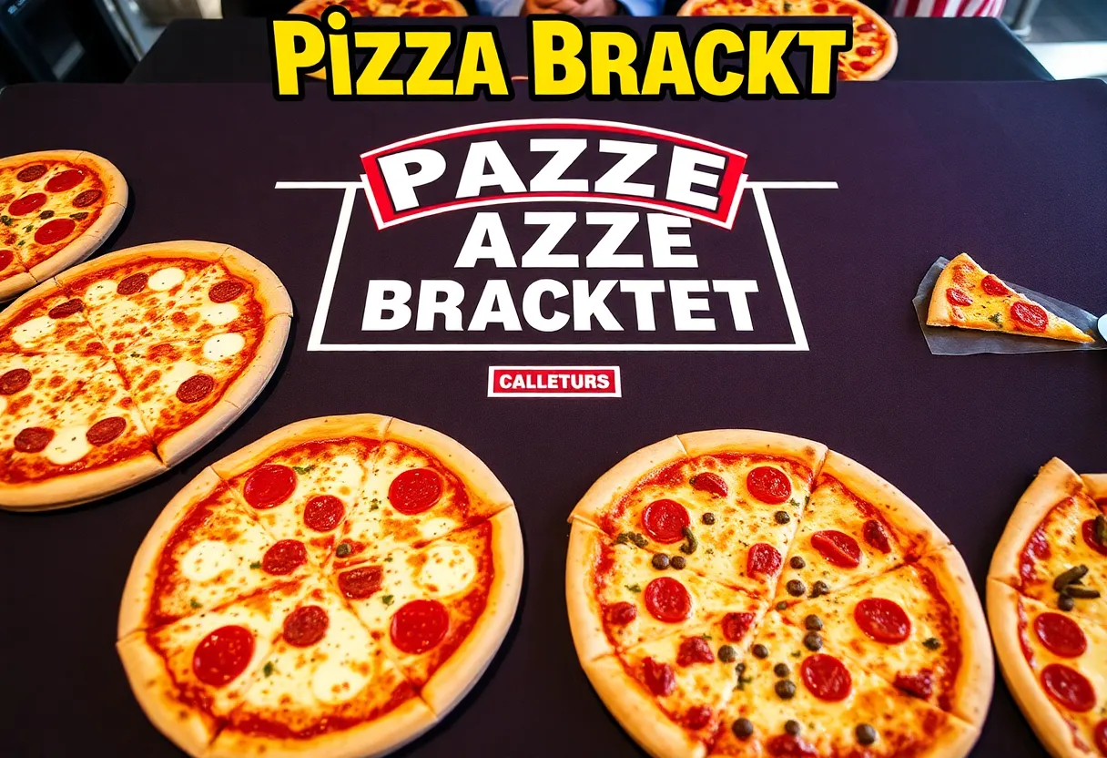 Delicious pizza slices from Memphis pizza restaurants in a colorful bracket format.