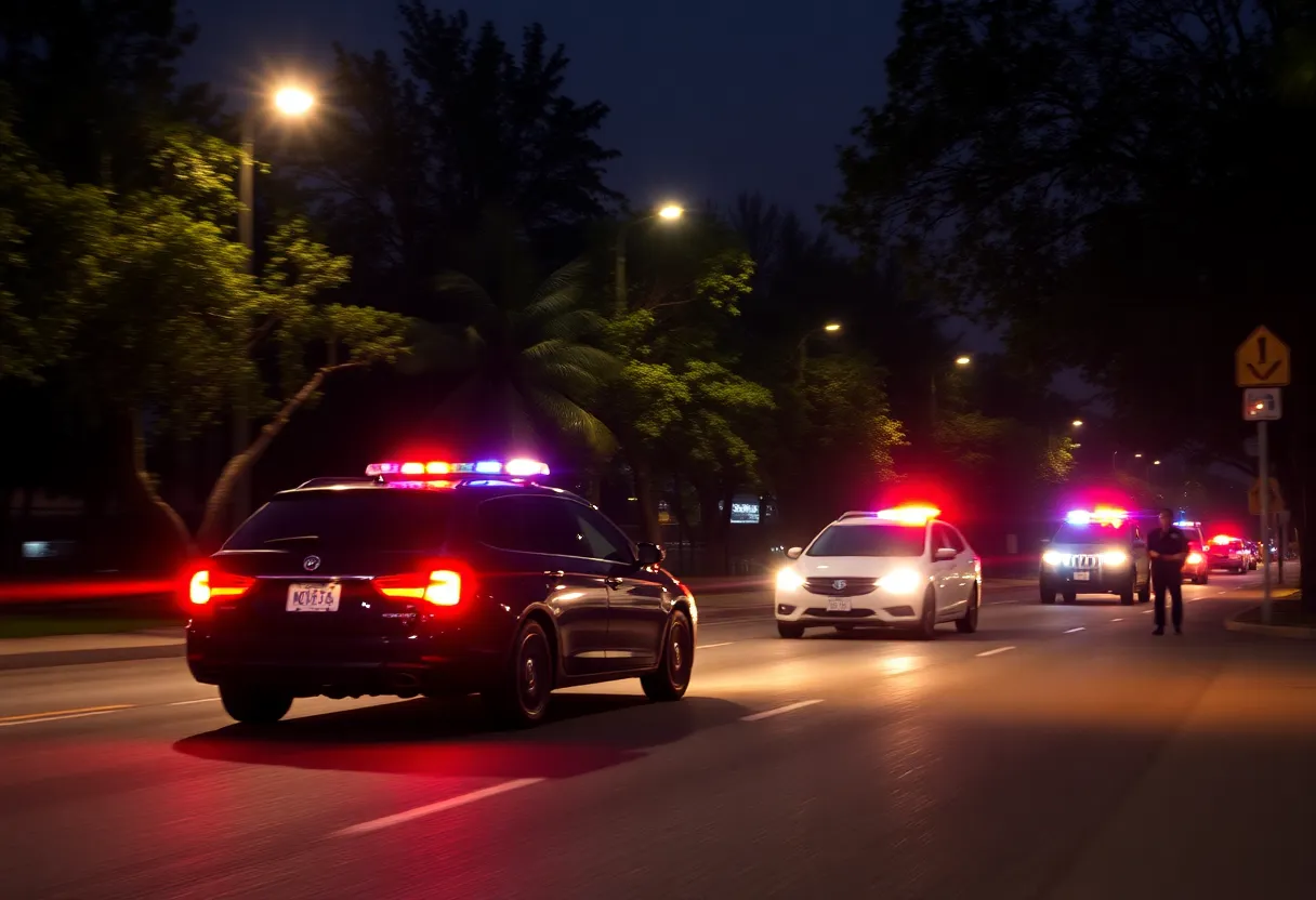 Police lights illuminating a street during a vehicle pursuit in Memphis
