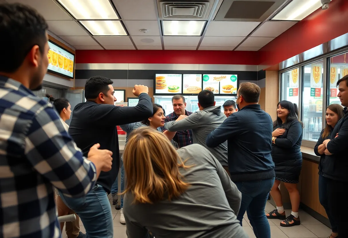 Employees trying to break up a fight inside a Popeyes restaurant