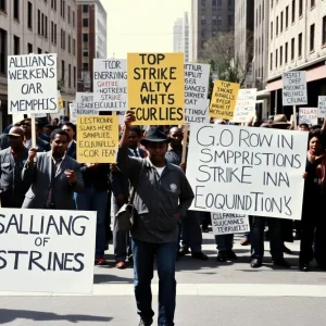 Sanitation workers protesting in Memphis during the 1968 strike for better wages and working conditions.