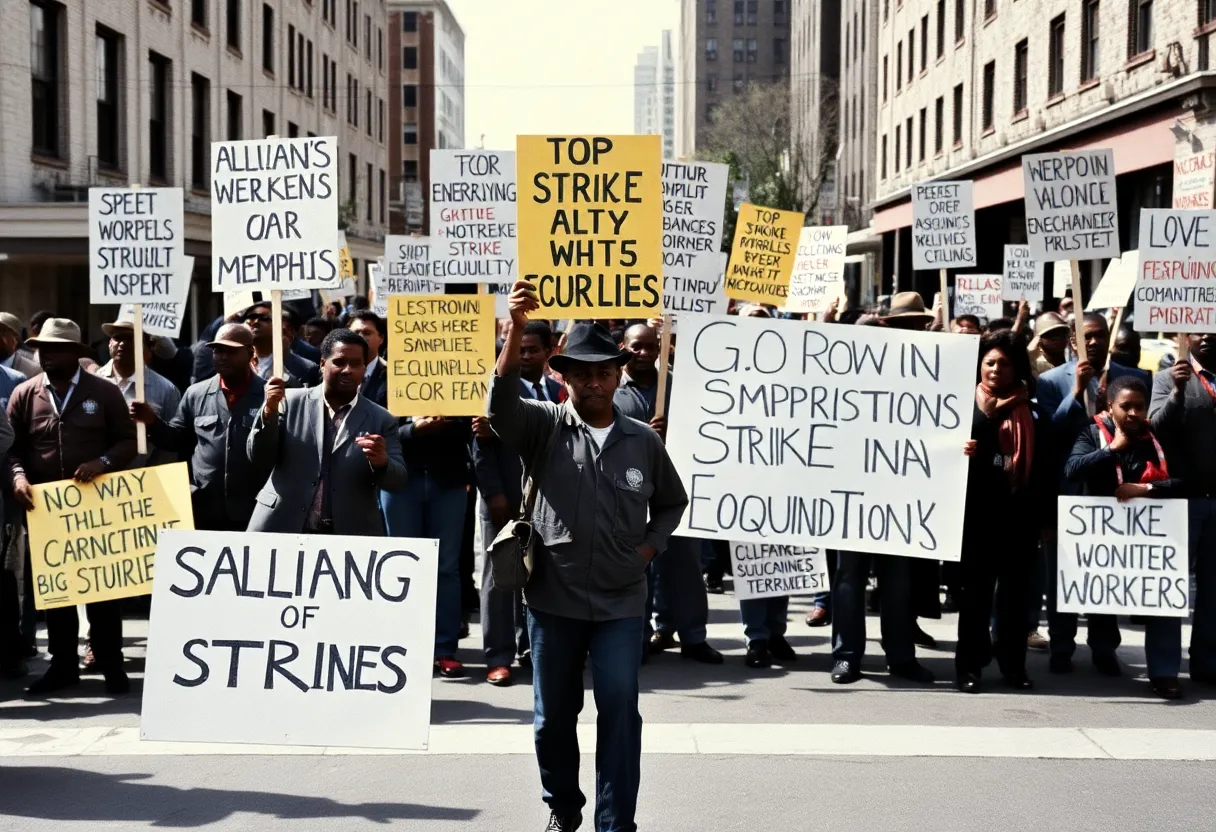 Sanitation workers protesting in Memphis during the 1968 strike for better wages and working conditions.