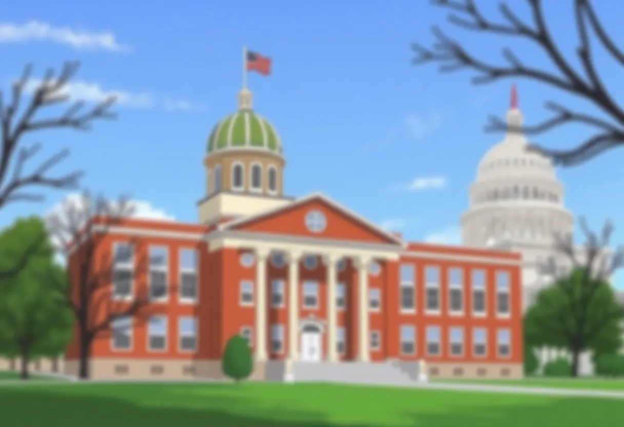 Illustration depicting conflict between local school governance and state control