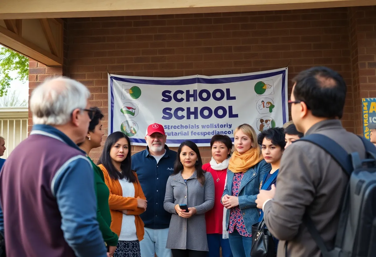 Parents and teachers at a school safety meeting