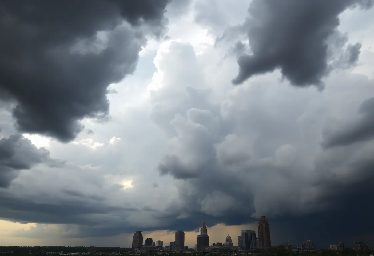 Storm clouds gathering over Memphis city skyline