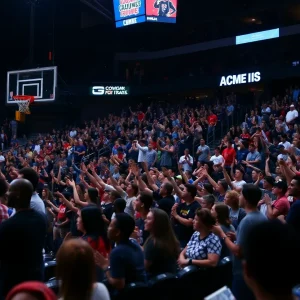Fans cheering at a Memphis Tigers basketball game