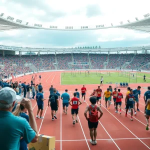 Athletes competing at the Ole Miss Classic track and field event