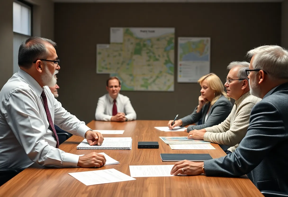Local government officials discussing Shelby County matters during a meeting.