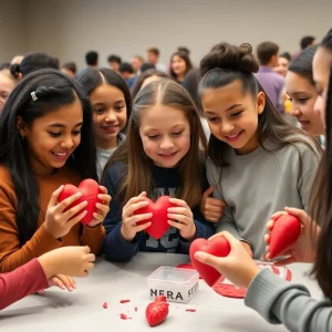 Eighth-grade girls participating in STEM activities at a university event.