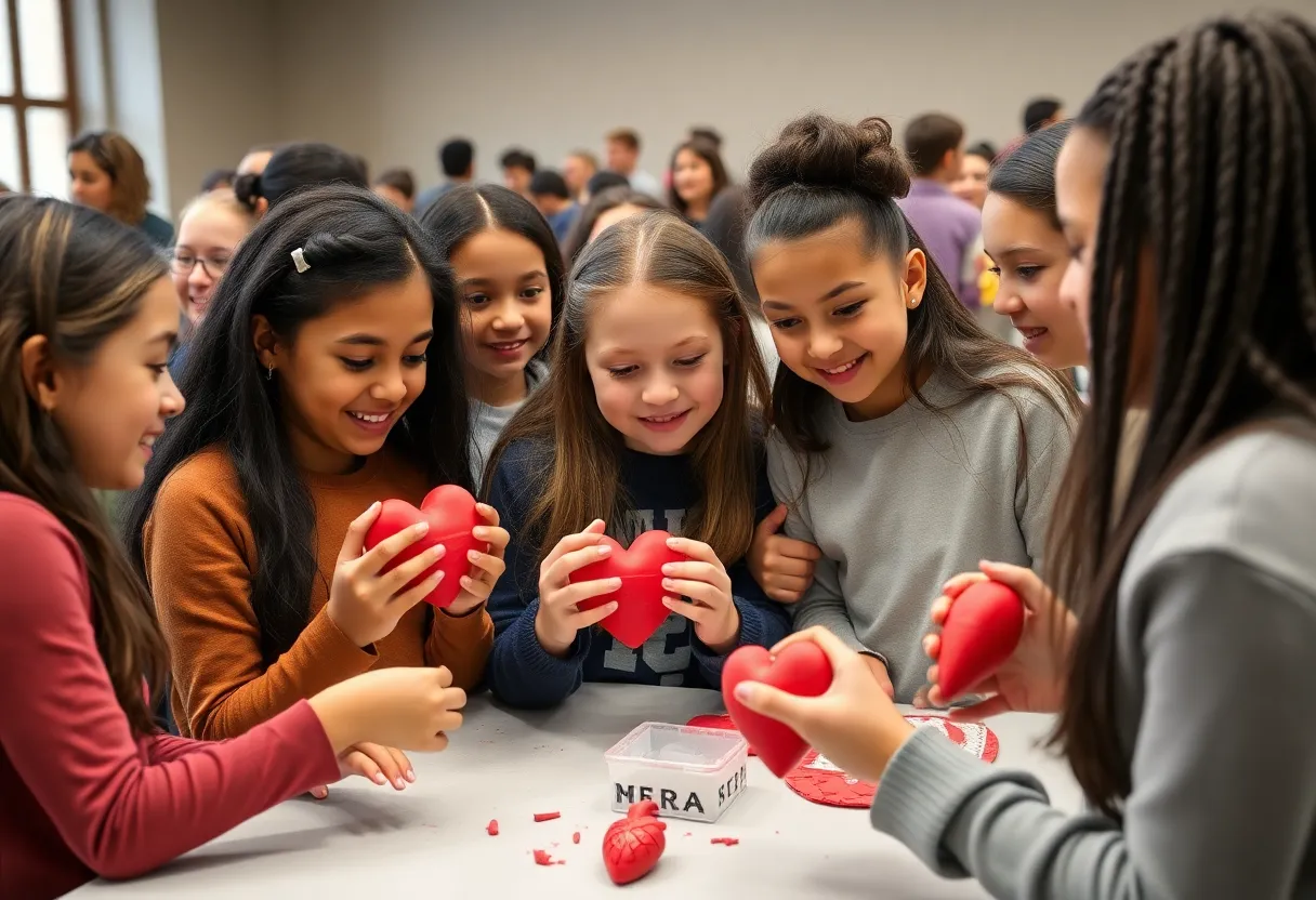 Eighth-grade girls participating in STEM activities at a university event.