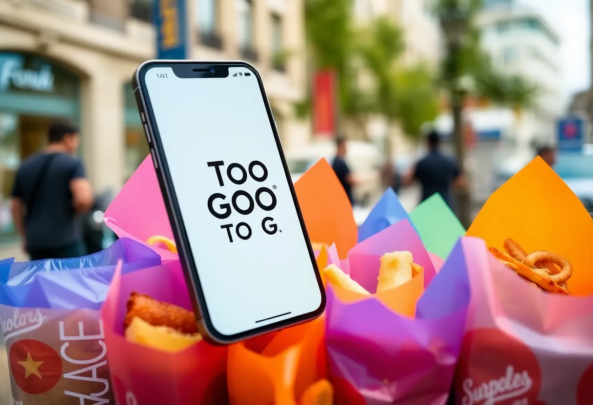 Screenshot of the Too Good To Go app featuring surprise bags of food