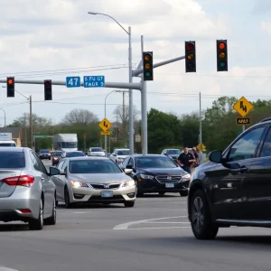 A busy intersection in Bartlett, Tennessee, highlighting road safety.