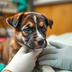 A brave puppy undergoing treatment with medical care.