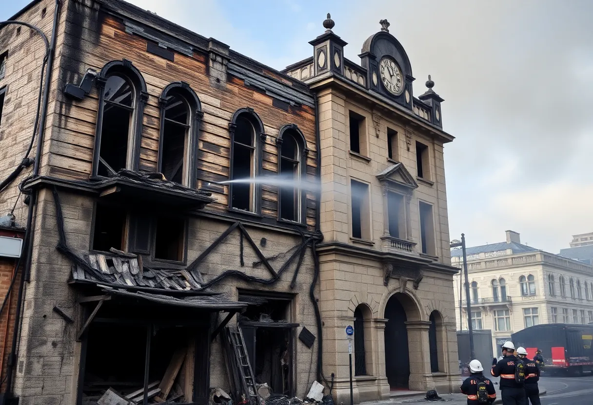 Firefighters battling flames at the historic Clayborn Temple.