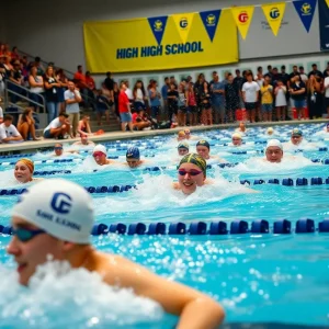 Collierville High School swim team celebrating their championship victory