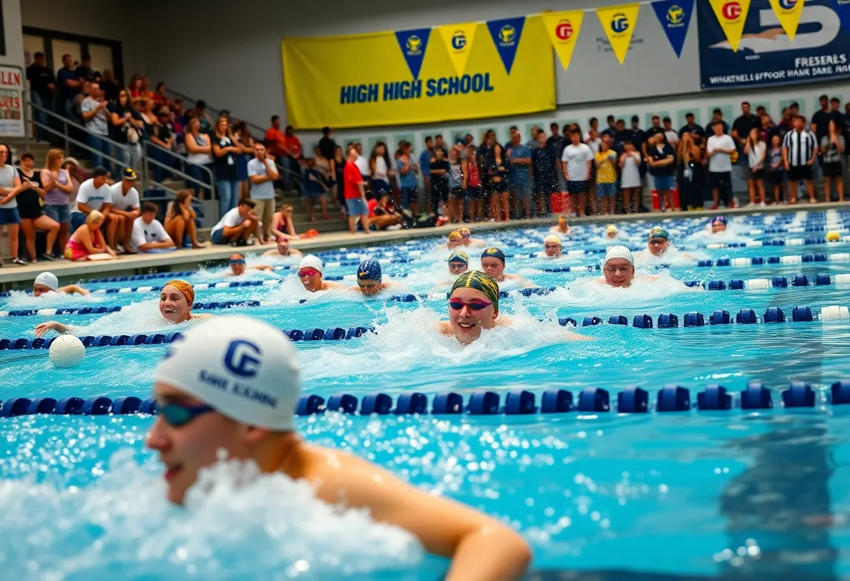 Collierville High School swim team celebrating their championship victory