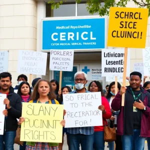 Community members protesting outside a medical clinic