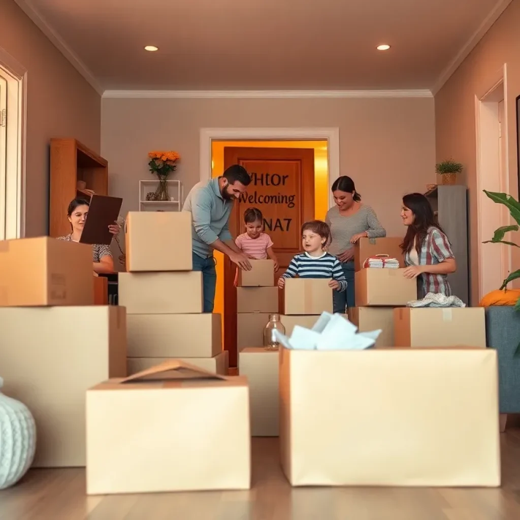 A warm scene showing a family moving into a new home with ease and comfort.