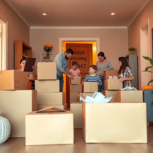 A warm scene showing a family moving into a new home with ease and comfort.