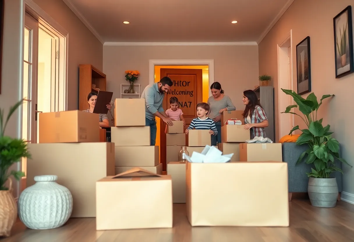 A warm scene showing a family moving into a new home with ease and comfort.