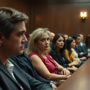 Courtroom scene during a murder trial