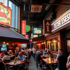 Vibrant restaurant scene in Downtown Memphis with diverse dining options.