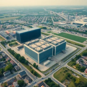 Aerial view of xAI Supercomputer facility surrounded by neighborhoods