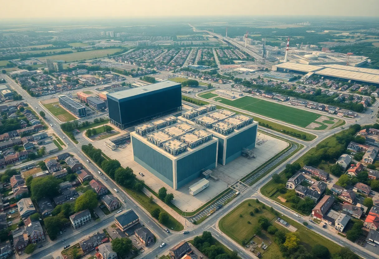 Aerial view of xAI Supercomputer facility surrounded by neighborhoods