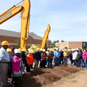 Community members celebrating the groundbreaking of Frayer High School.