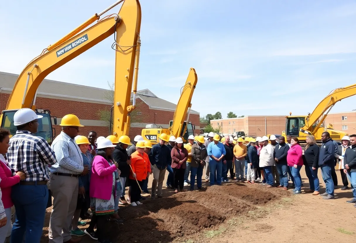 Community members celebrating the groundbreaking of Frayer High School.