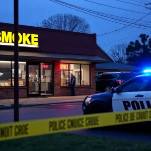 Police investigation at Airways Smoke Shop after a burglary