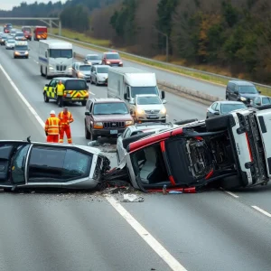 Scene of a serious car crash on Interstate 240