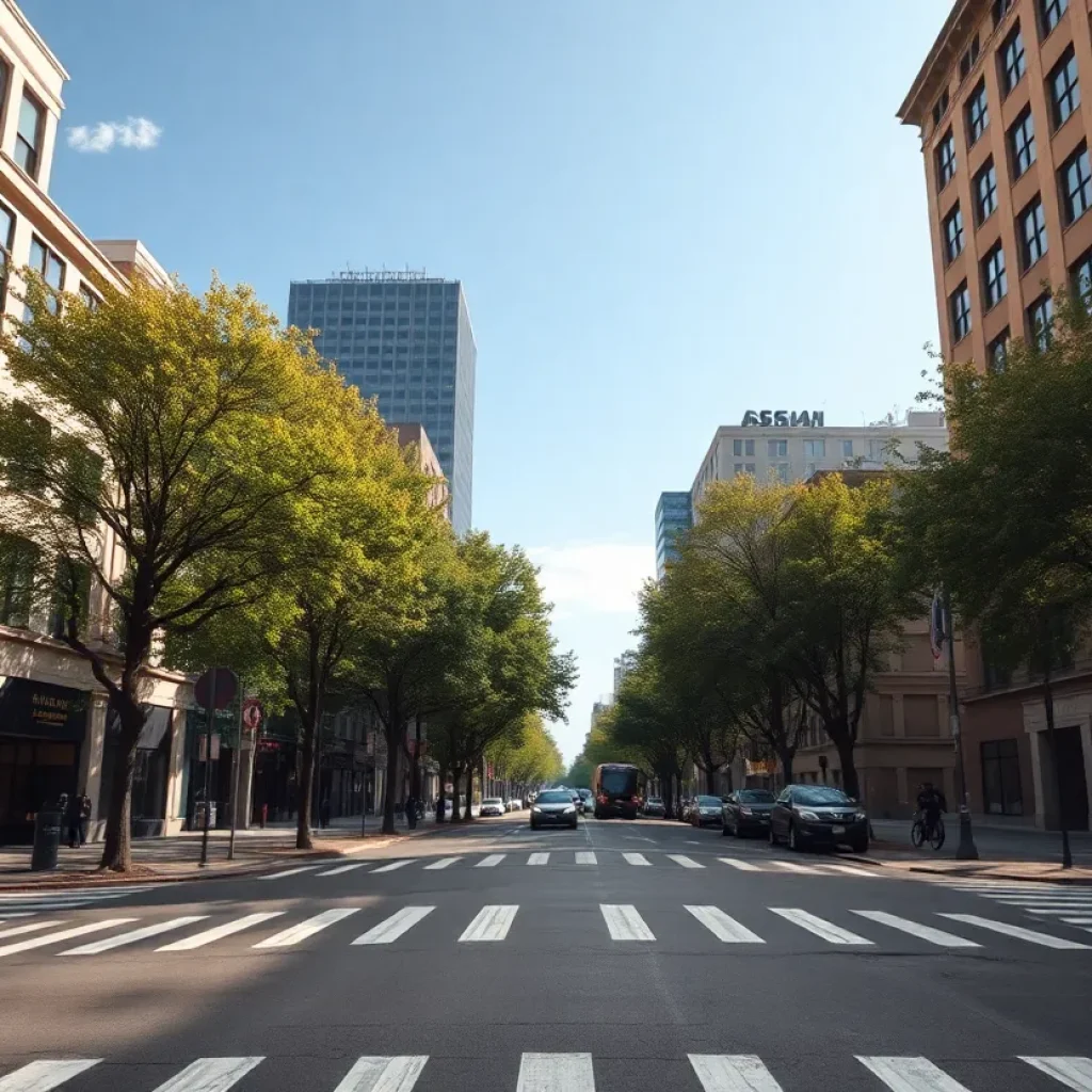 A sunny intersection in Southeast Memphis with trees and clear skies.
