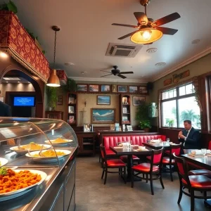 Interior view of Masti Indian Grill showcasing Indian cuisine and traditional decor.